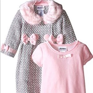 Blueberi faux fur coat & dress set with bows